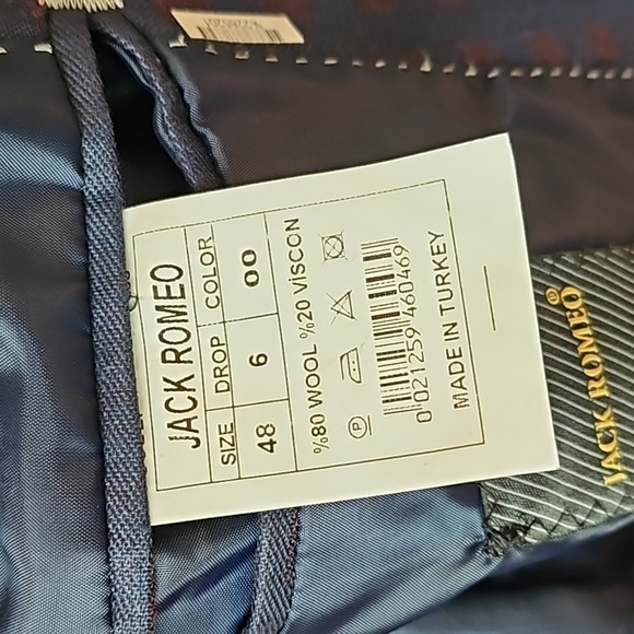 Men's Jack Romeo navy Blazer with wine colored squares size 48 drop 6 - Picture 4 of 13